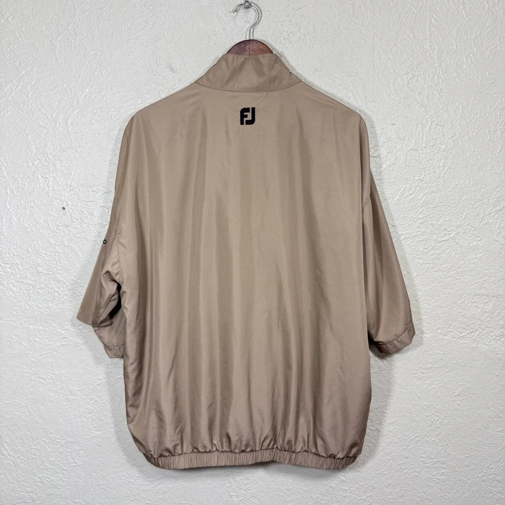 FootJoy‎ Pullover Jacket Mens L DryJoys Tan Short Sleeve Golf Windbreaker Coat